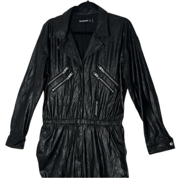 New Blank NYC Jumpsuit Womens Large Black Vegan Leather Moto Flight Suit NO BELT - Picture 12 of 13